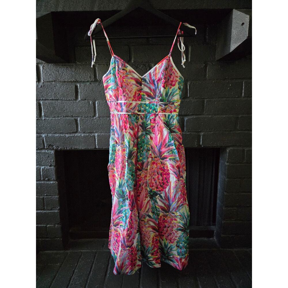 J.Crew Colorful Tropical Pineapple Sleeveless Midi Dress size 0